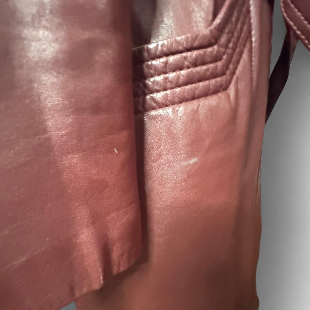 Vintage Le Soleil Burgundy Leather Trench Coat with Hood | XS-S - Picture 5 of 8